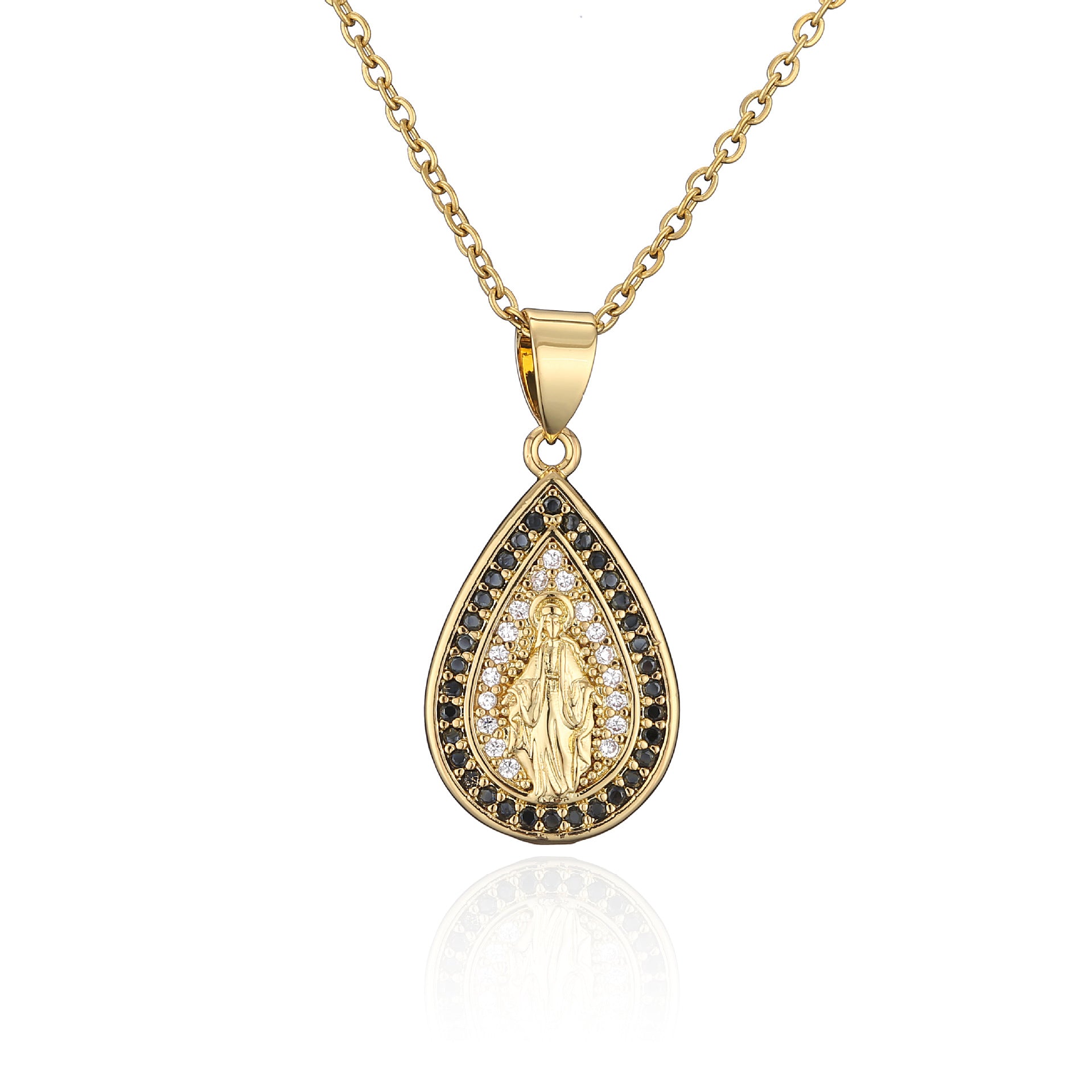 Wholesale Copper Micro-paved Colored Diamond Drop Shaped Virgin Mary Necklace